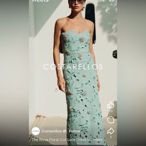 Costarellos Rivva Blue Floral Lace cocktail Dress